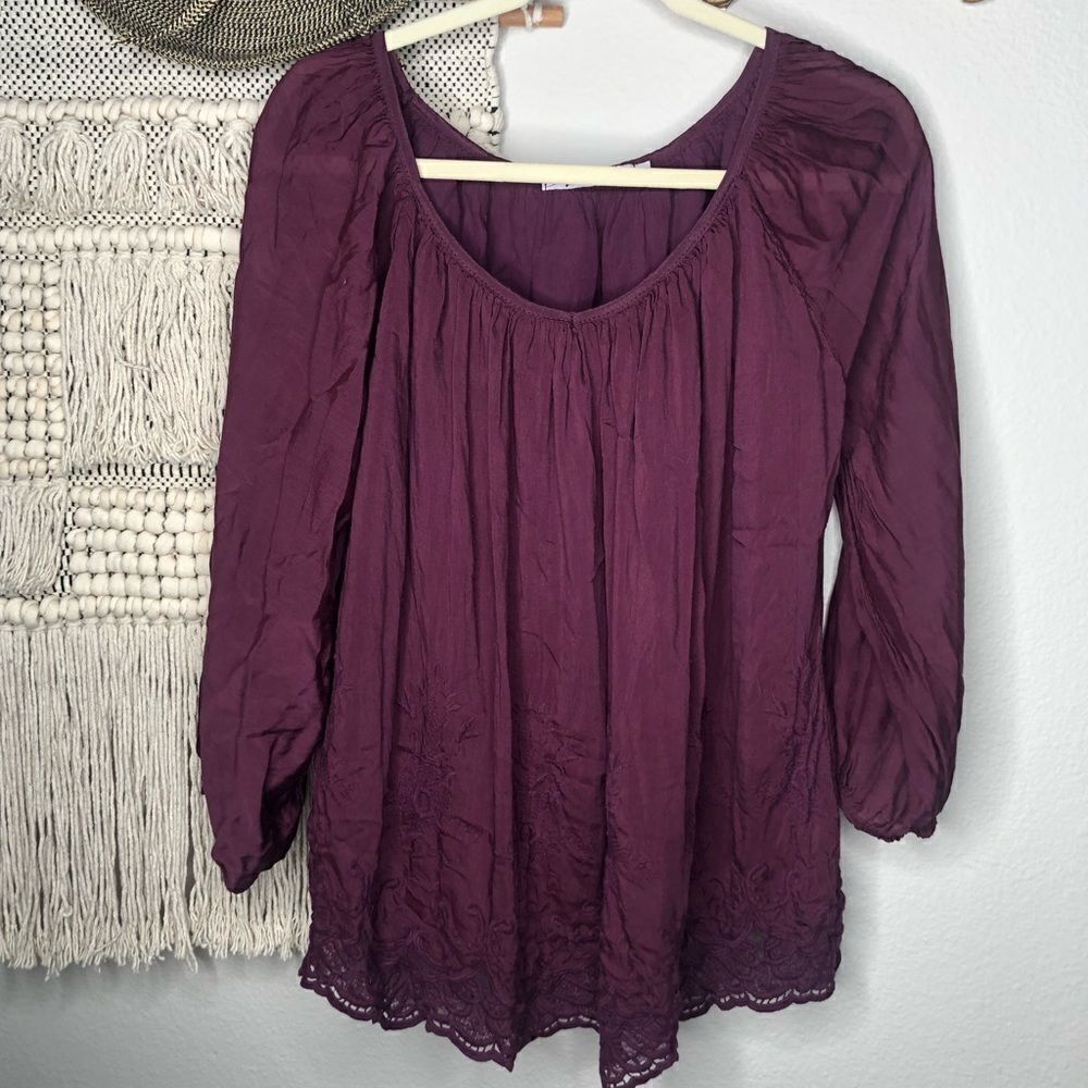 Nicole Purple Long Sleeve Embroidered Shirt